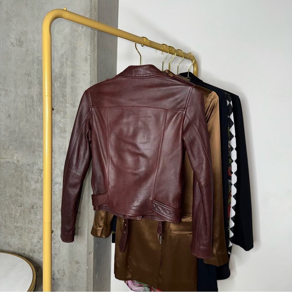 ALLSAINTS Balfern Moto Leather Biker Jacket in Burgundy Womens 0 EUC - Picture 10 of 17